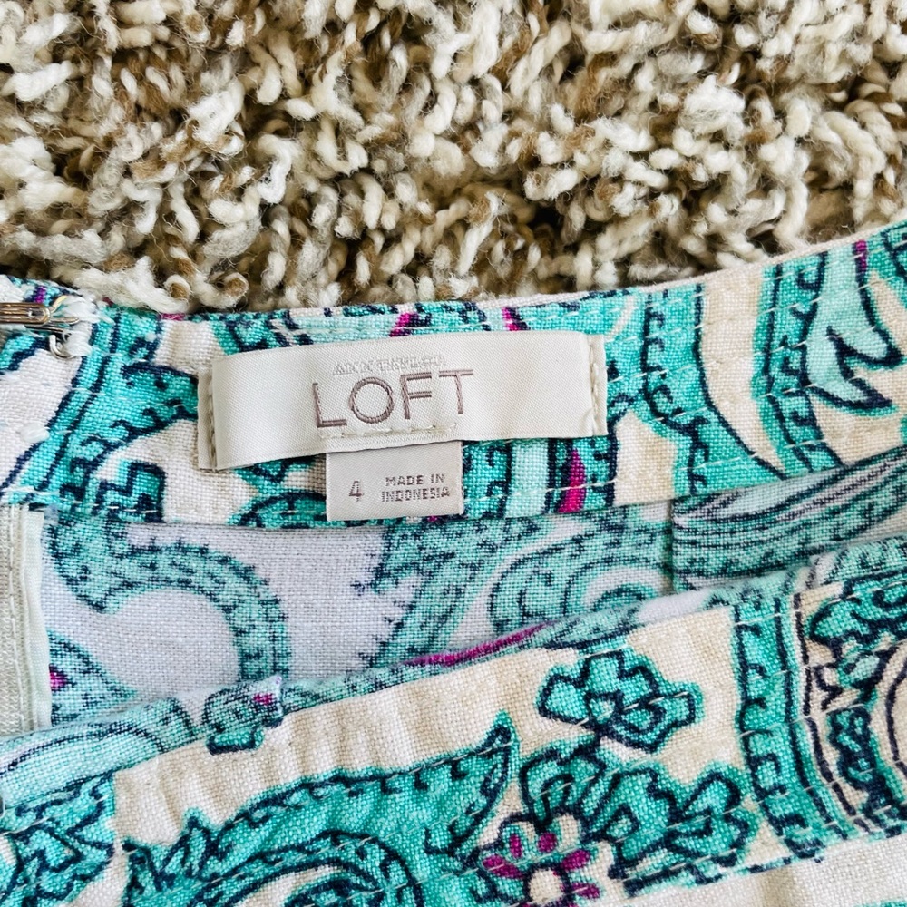 LOFT Ann Taylor 4 Blue Pastel Paisley Linen Mini Skirt - Picture 7 of 9